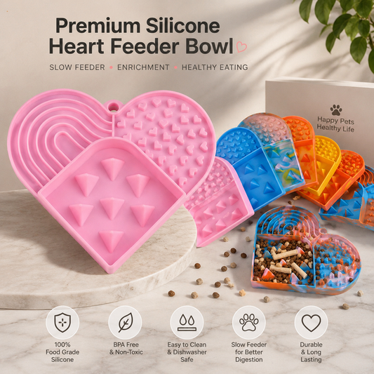 Heart-Shaped Silicone Slow Feeder Mat for Dogs & Cats | 3-in-1 Enrichment Lick Mat