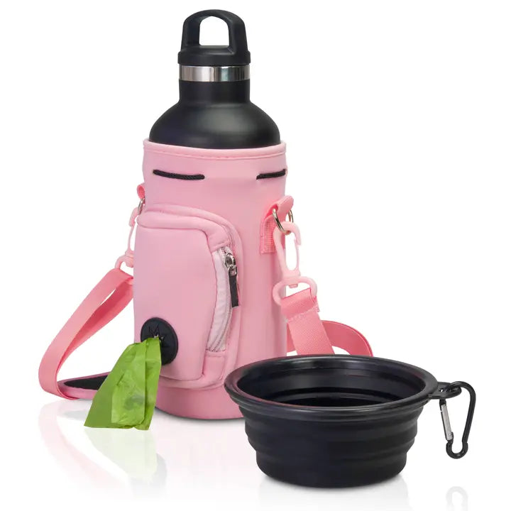 3-in-1 Dog Water Bottle Carrier with Collapsible Bowl & Poop Bag Dispenser – Portable Pet Hydration Travel Set