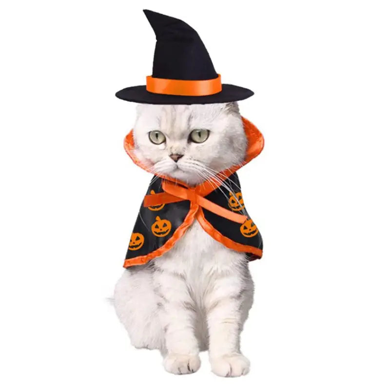 Halloween Cat Costume Cape – Vampire & Pumpkin Witch Cape with Hat, Halloween Pet Costume for Cats & Small Dogs
