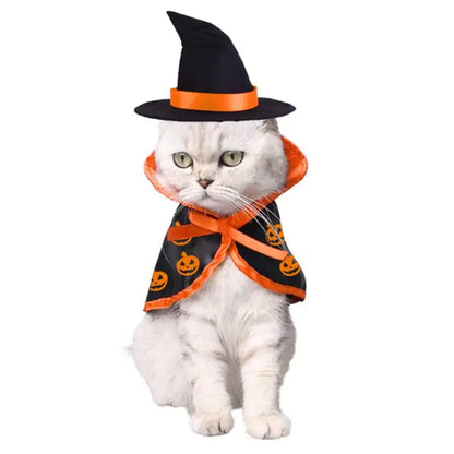 Halloween Cat Costume Cape – Vampire & Pumpkin Witch Cape with Hat, Halloween Pet Costume for Cats & Small Dogs