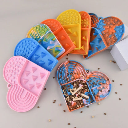 Heart-Shaped Silicone Slow Feeder Mat for Dogs & Cats | 3-in-1 Enrichment Lick Mat