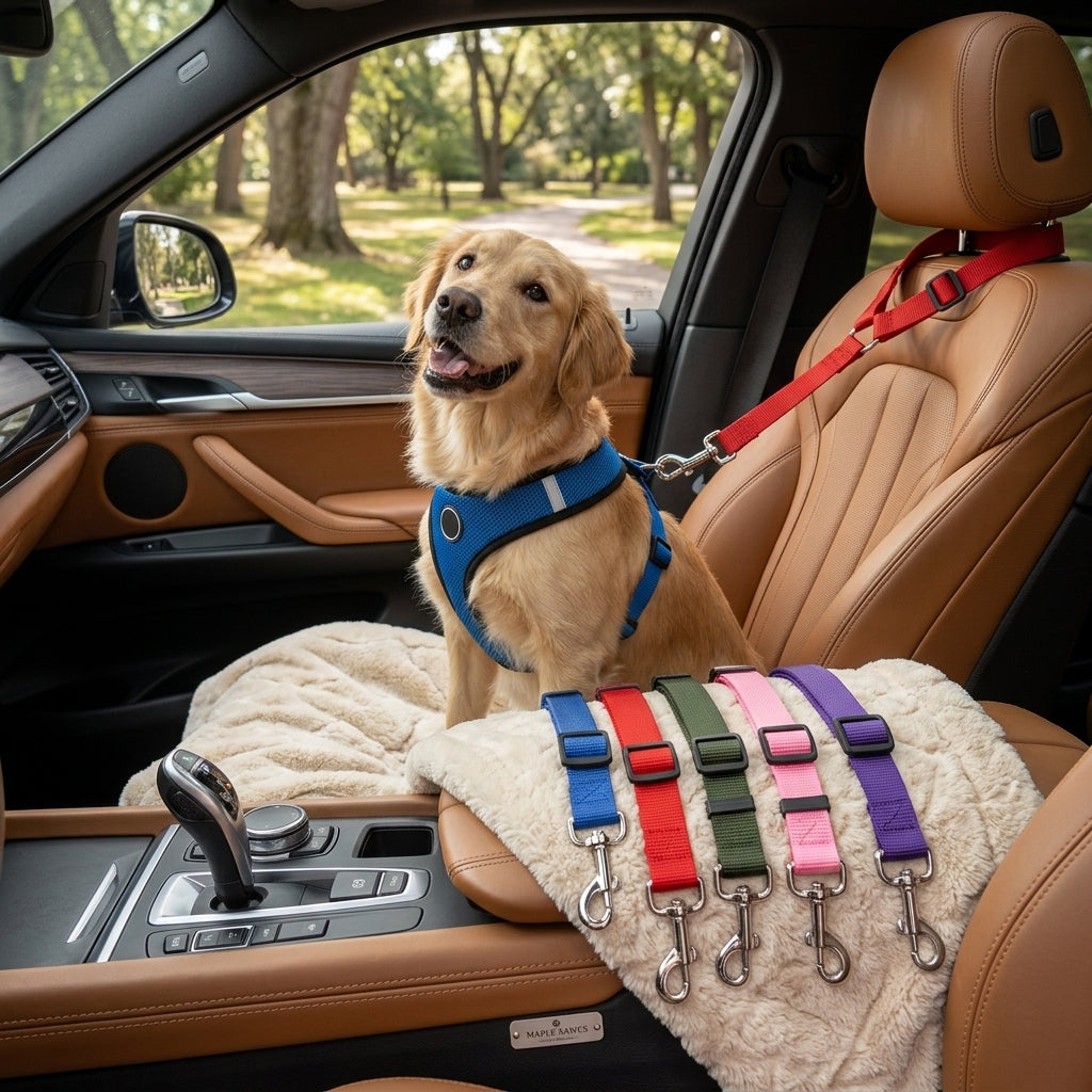 Dog Car Seat Belt Safety Harness – Adjustable Pet Vehicle Tether