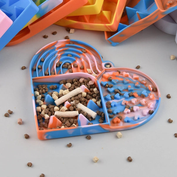 Heart-Shaped Silicone Slow Feeder Mat for Dogs & Cats | 3-in-1 Enrichment Lick Mat