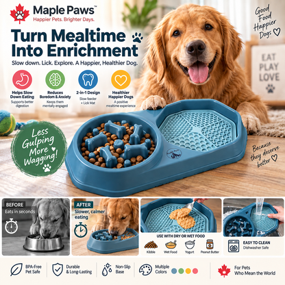 Maple Paws Slow Feeder Dog Bowl with Lick Mat – 2-in-1 Interactive Anti-Choking Slow Down Eating Bowl, Non-Slip, Dishwasher Safe, BPA-Free (Multiple Colors)
