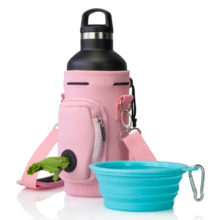 3-in-1 Dog Water Bottle Carrier with Collapsible Bowl & Poop Bag Dispenser – Portable Pet Hydration Travel Set