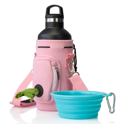 3-in-1 Dog Water Bottle Carrier with Collapsible Bowl & Poop Bag Dispenser – Portable Pet Hydration Travel Set
