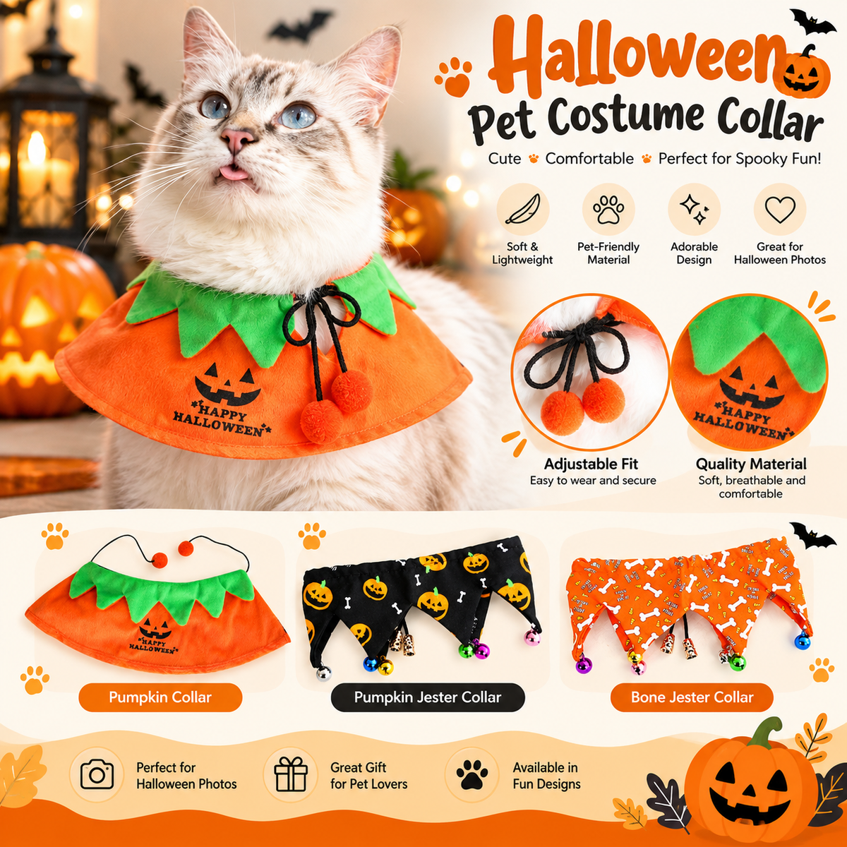 🎃 Halloween Pumpkin Pet Costume Collar